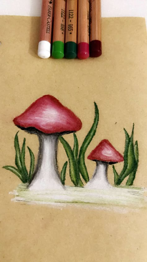 Crayon Art Aesthetic, Crayon Sketches, Pastel Art Ideas, Chalk Pastel Art, Crayon Drawings, Mushroom Drawing, Oil Pastel Paintings, Oil Pastel Art, Oil Pastel Drawings