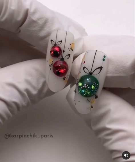 Christmas Ornaments Nail Designs, 3d Christmas Nail Art, Christmas 3d Nail Art, Christmas Ornament Nail Art, Christmas 3d Nails, Fun Christmas Nail Designs, Reindeer Nails Designs, Krampus Nails, 3d Christmas Nails