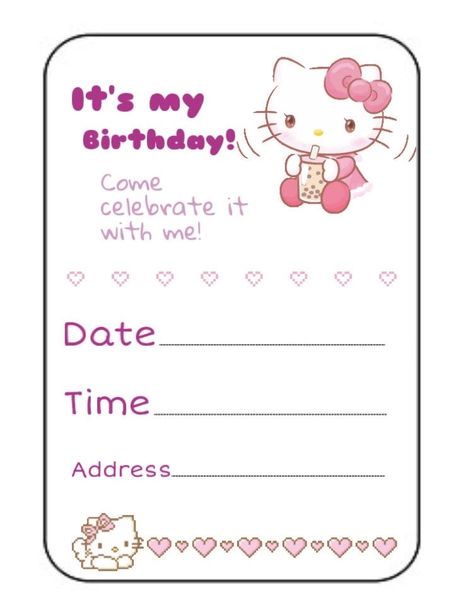 Cute Hello Kitty Invitation, Birthday Party Invitations Hello Kitty, Hello Kitty Birthday Party Invites, Hello Kitty Birthday Invitation Card, Hello Kitty Birthday Invites, Hello Kitty Party Invite, Birthday Widget Ideas, Hello Kitty Bday Invitation, Birthday Invitations Hello Kitty