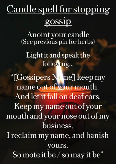 See my previous pin for the candle anointing part of the spell Stop Gossiping Spell, End Gossip Spell, Think Of Me Spell Chant, Candle Anointing, Communication Candle Spell, Motivation Candle Spell, Spell Books, The Spell, Witchcraft Spell Books