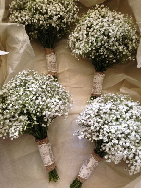 Bridesmaids gypsophila bouquets?? Possibly changing to white stocks Baby's Breath Bouquet, Wedding Bridesmaid Bouquets, Rustic Bridesmaids, Gypsophila Bouquet, Bouquet Bridesmaid, Bridesmaid Bouquets, Bouquets Wedding, Dress Beach, Baby's Breath