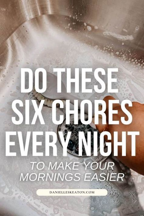 A nighttime cleaning routine will help you achieve a cleaner home and make your mornings a breeze! Here are six chores to do every night. Night Cleaning Routine, House Chores List Cleaning Routines, Chore Checklist, Foam Noodles, House Chores, Koh Chang, Suspender Clips, Broom And Dustpan, Tension Rod