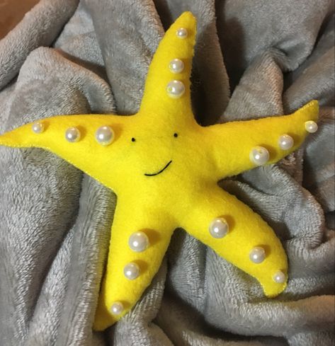 With sewn on pearls Felt Decorations, Starfish, Dinosaur Stuffed Animal, Felt, Toys, Animals