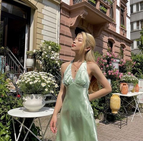 silk slip dress spring aesthetic summer fashion style dress ootd #summer2021 #beachvibes #fashiontrendsoutfits #outfitstyle #vacationstyle #y2kaesthetic #y2kstyle #summer #summeroutfit #summervibes #instagramtips #summerclothes #ootd Ethereal Aesthetic Outfits, Ethereal Fashion, Social Service, Ethereal Aesthetic, Social Worker, Aesthetic Outfits, Green, Instagram