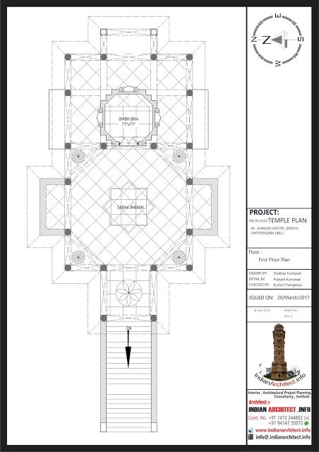 VISHWAKARMA TEMPLE -1231.00 Sqft | Indian Architect Temple Plan, Temple Ideas, Hindu Mandir, Cultural Design, Cluster House, Temple Drawing, Indian Temple Architecture, Unique House Plans, Indian House Plans