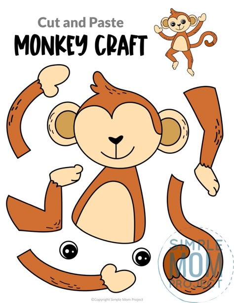 Are you looking for an easy printable paper monkey craft for your five little monkey fan to teach about the letter M? This simple jungle animal is perfect for kids of all ages including preschool, toddler and kindergarten. Use it with their handprint, paint it with their finger print or use this monkey craft. This monkey craft cut out can also be turned into a swinging paper bag puppet! Monkey Template, Hippo Crafts, Jungle Animal Crafts, Monkey Craft, Zebra Craft, Safari Crafts, Jungle Crafts, Zoo Crafts, Giraffe Crafts