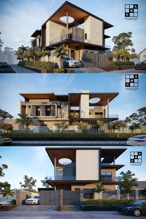 Modern elevation G+1 Bunglow Elevation, Modern Bunglow Elevations, House Parking Area Design, Double Height Elevation Design, Corner Plot House Design, Bungalow Facade Design, Corner Plot Elevation Design, Contemporary Residence Elevation, Duplex Elevation