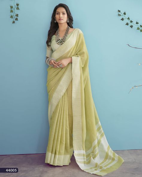 beauty of handloom weaving with our stunning Linen Chikankari Sarees! Get ready to experience the elegance and comfort of handloom-woven linen sarees. Made from natural fibers, these sarees are not only breathable but also sustainable. Perfect for those who love to make a statement with their fashion choices while supporting eco-friendly fashion. #HandloomWeaving #LinenSarees #SustainableFashion #EcoFriendly #PremiumQuality #SareeLove #SareeFashion #IndianFashion #LinenFashion #QualityMatters Linen Silk Saree, Salwar Dress, Dress Salwar Kameez, Lehenga Collection, Party Wear Indian Dresses, Stylish Sarees, Traditional Sarees, Yellow Fabric, Satin Silk