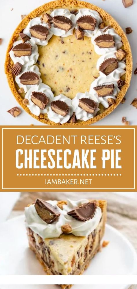 Your go-to recipe for an easy and delicious Father's Day dessert idea! You don't need fancy ingredients to whip up Reese’s Cheesecake Pie. Both kids and adults will love this rich and decadent treat that combines two of your favorites! Try it on Father's Day! Father Day Dessert Ideas, Amanda Rettke, Reeses Cheesecake, Reese's Peanut Butter Cups, Recipe Categories, Homemade Snickers, Chocolate Cheesecake Recipes, Cheesecake Pie, Slow Cooker Desserts