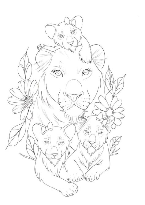 Lioness And Cub Tattoo, Mutterschaft Tattoos, Lioness Tattoo Design, Cute Tattoos With Meaning, Lion Art Tattoo, Cubs Tattoo, Baby Name Tattoos, Catrina Tattoo, Lioness Tattoo