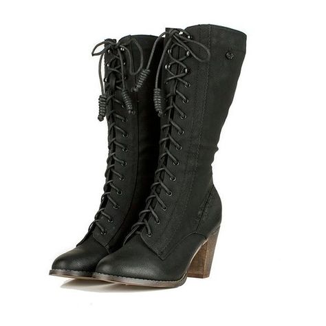 Black Semi Round Toe Lace Up Boots Steampunk Victorian Western Gothic... ❤ liked on Polyvore featuring shoes, boots, black western boots, black cowboy boots, goth boots, black lace up boots and victorian boots Boots Steampunk, Rockabilly Shoes, Gothic Type, Black Mid Calf Boots, Black Western Boots, Black Cowgirl Boots, Lace Up Heel Boots, Granny Boots, Victorian Boots