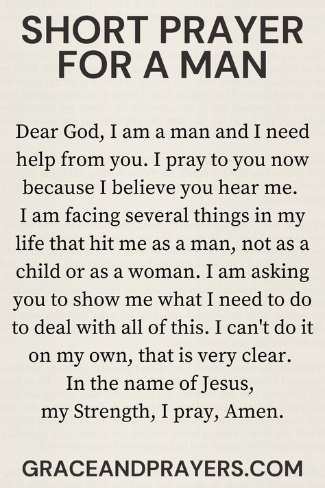 Are you seeking prayers for men? Then we hope that you can use these 15 prayers to support yourself and other men in your life! Click to read all prayers for men. Prayers For Men, Prayer For My Son, Prayers For Him, Names Of Christ, Short Prayers, Hard Working Man, Good Prayers, Prayer For You, Prayers For Healing