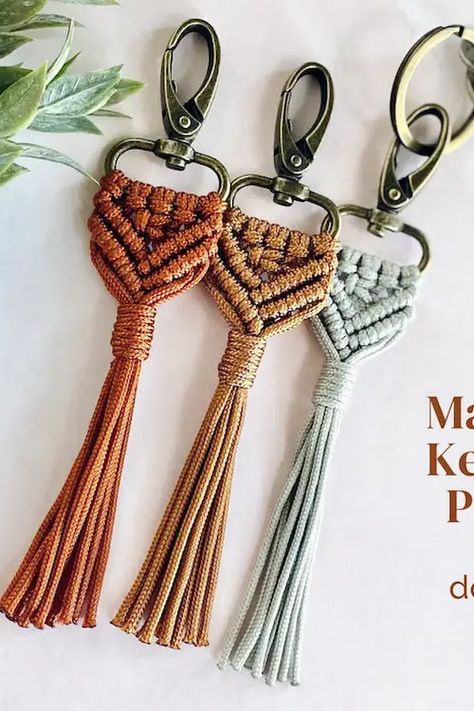 Lovely Macrame Keychain and Home Decor Tutorials and Kits by ManifoldWitness Macrame Key Chains Tutorials Easy, Macrame Keyring, Keychain Macrame, Macrame Keychain Diy, Diy Braids, Round Leather, Wristlet Keychain, Macrame Decor, Diy Keychain