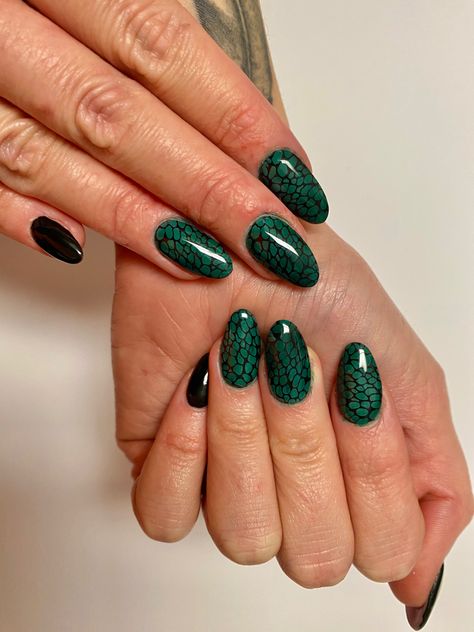 Slytherin Nails Acrylic, Slytherin Aesthetic Nails, Slytherin Inspired Nails, Harry Potter Nails Slytherin, Slytherin Nail Ideas, Slytherin Nail Art, Slytherin Nails, Harry Potter Nails Designs, Swift Nails