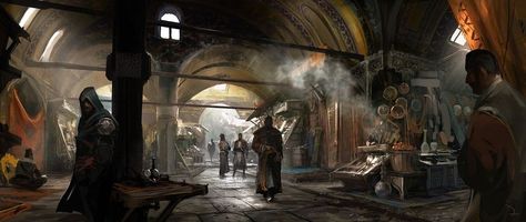 Grand Bazaar Assassin's Creed Revelations, Interior Concept Art, Concept Art World, Fantasy City, Fantasy Setting, Fantasy Places, Matte Painting, Fantasy Rpg, Urban Fantasy