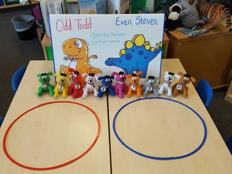 Odd Todd and Even Steven Number Sort for math class. Photo only #matheducation Even Steven Odd Todd Activities, Odd Todd And Even Steven, Odd And Even Activities Eyfs, Odds And Evens Eyfs Activities, Even And Odd Numbers Activity, Odd And Even Numbers Activities, Odd And Even Activities, Odd And Even Games, Vpk Activities