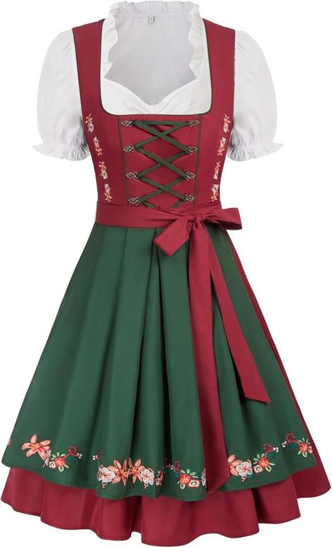 Amazon.com: JASAMBAC Women's German Dirndl Dress Costumes 3 Pieces for Oktoberfest Carnival : Clothing, Shoes & Jewelry Outfit Army, German Dirndl Dress, German Dress Dirndl, German Oktoberfest, Dirndl Dress, Maid Outfit, Dress Halloween Costume, Women's Costumes, Halloween Dress