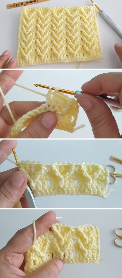 Crochet 3d Stitch You Can Learn Easily - CrochetBeja Crochet 3d Stitch, Crochet Knit Stitch Patterns, Crochet Stitches For Blankets, Crochet Stitches Free, Crochet Knit Stitches, Easy Crochet Stitches, Crochet Stitches Video, Crochet Lessons, Crochet Stitches For Beginners