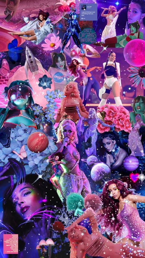 doja in her planet her era #dojacat #planether #aesthetic #fypshuffle #vibes #kp26 Planet Her, Trippy Iphone Wallpaper, Cat Collage, Cute Lockscreens, H.e.r Aesthetic, Music Poster Design, Cat Icon, Phone Wallpaper Patterns, Celebrity Wallpapers