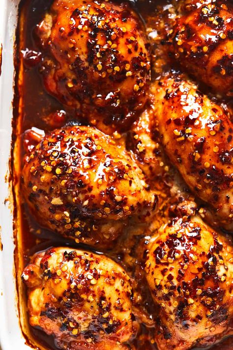 Honey Garlic Chicken Thighs (Baked) - The Cookie Rookie Honey Chicken Thighs, Chicken Thighs Baked, Baked Honey Garlic Chicken, Easy Honey Garlic Chicken, Garlic Chicken Thighs, Honey Garlic Chicken Thighs, Chicken Thighs Recipes, Thighs Recipe, Creamy Chicken Soup