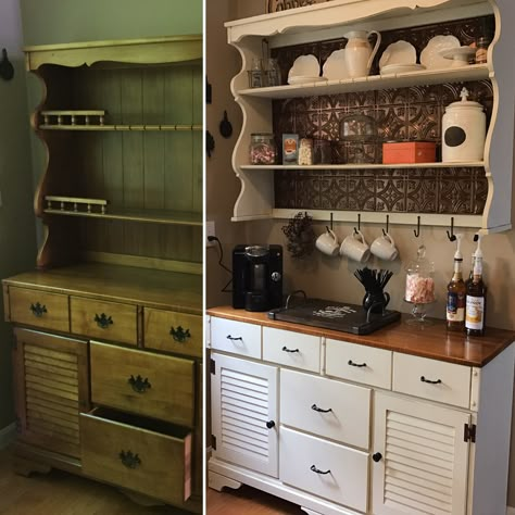 From Hutch to Coffee Bar (Chalk Paint) Hutch To Coffee Bar, Coffee Bar Hutch Ideas, Coffee Hutch, Coffee Bar Hutch, Bar Hutch, Hutch Ideas, Coin Café, Diy Coffee Bar, Hutch Makeover