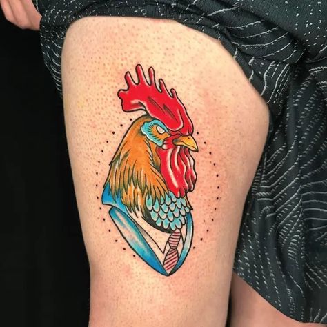 Rooster in Suit Neo-Traditional Color Animal Tattoo Idea & Design on Thigh Rooster in Suit Neo-Traditional Tattoo Done At Color Animal Tattoo, Cute Stitch, Idea Design, Neo Traditional, Tattoo Idea, Traditional Tattoo, Rooster, Tattoo Ideas, Tattoos