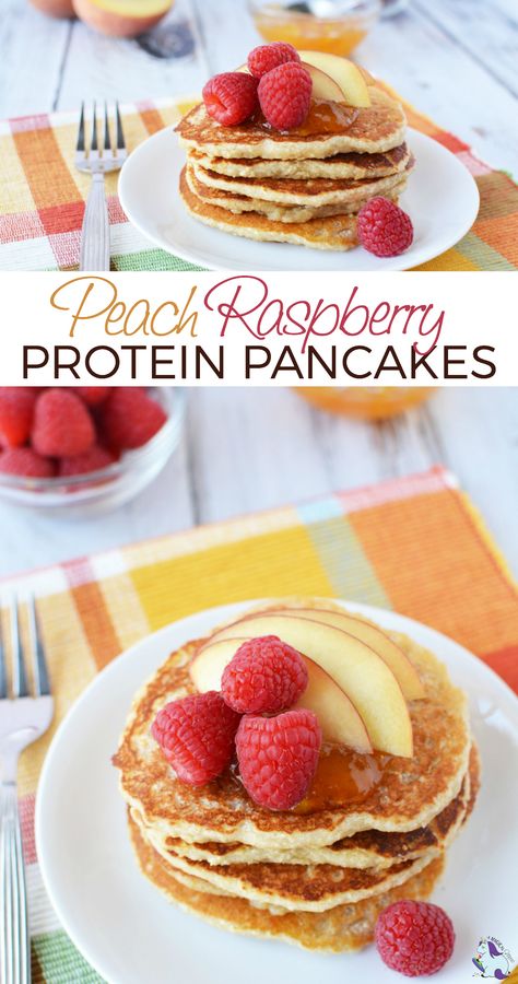 High Protein Recipes - Delightful Peach Raspberry Pancakes #protein #proteinpancakes #pancakes #breakfast #peach #raspberry  via @jennifersoltys Peach Pancakes, Raspberry Pancakes, Balanced Recipes, Peach Raspberry, Pancake Recipe Buttermilk, Fresh Fruit Recipes, Favorite Breakfast Recipes, Roasted Strawberries, Restaurant Marketing