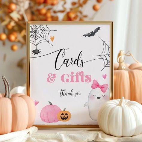 Little Boo halloween cards and gifts  Poster Little Boo Baby Shower Ideas Pink, Pink Halloween Baby Shower Ideas, Halloween Baby Shower Girl, 2nd Party Ideas, Little Boo Is Almost Due, Halloween First Birthday, Festive Party Decorations, Spooky One, Bebe Shower