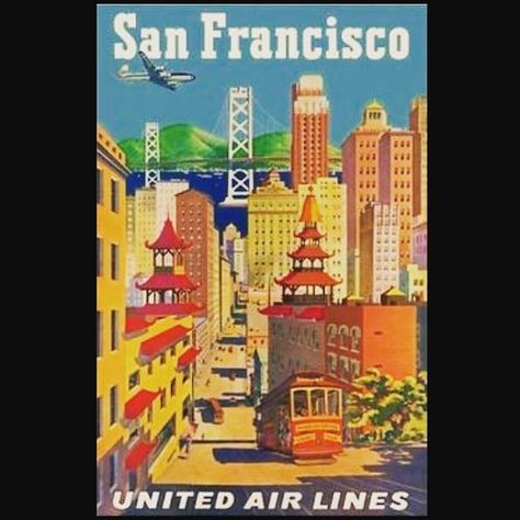 Hi Bay Area peeps headed your way next week! Where's the party??  #thesanfranciscotreat by somevelvetmorningx West Coast Travel, United Air, Vintage Postcards Travel, Travel Postcard, Vintage Airlines, San Francisco Travel, Retro Travel Poster, United Airlines, Cable Car