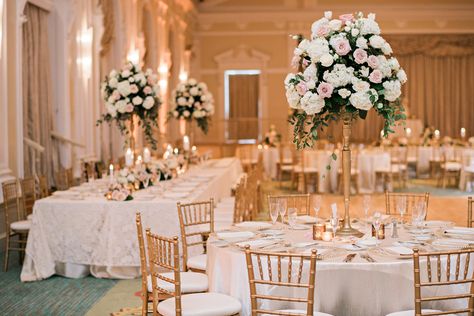 Gold Ballroom, Blush Wedding Reception, Hotel Wedding Receptions, Neutral Wedding Decor, Wedding Reception Themes, Garden Chic Wedding, Kings Table, Our Lady Of Grace, Elizabeth Anne