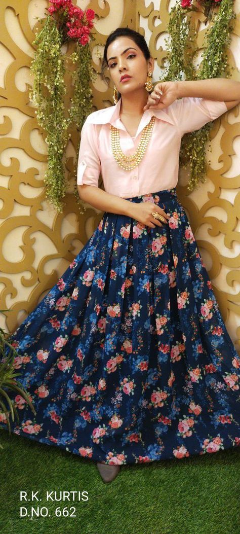 To buy/Resell contact on whatsapp +91-7766079369 Shirt With Lehenga, Georgette Shirt, Floral Lehenga, Dress Book, Long Dress Design, Lehenga Blouse, Stylish Dress Book, Lehenga Choli, Dress Design