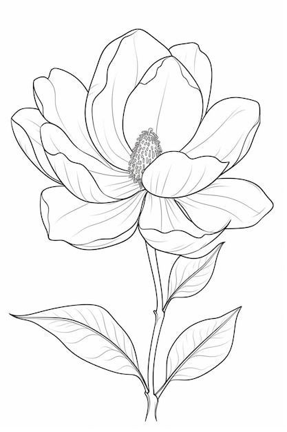 Un dibujo de una flor de magnolia. | Foto Pre Butterfly Watercolor Painting, Painting Clipart, Tangled Painting, Pencil Drawings Of Flowers, Flower Line Drawings, Flower Art Drawing, Detailed Coloring Pages, Painting Templates, Flower Sketches