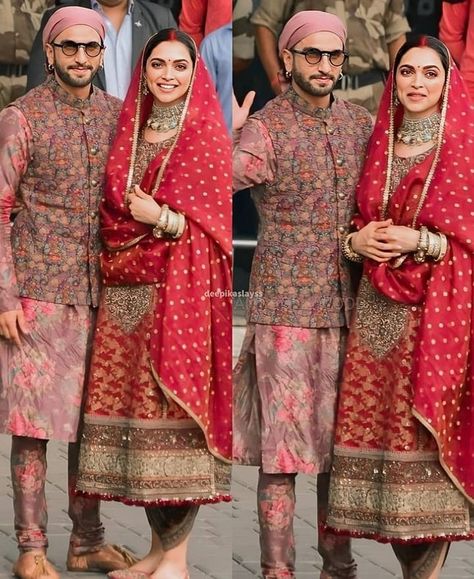 Gurudwara Wedding Outfit, Wedding Dresses Men, Banarsi Suit Design, Banarsi Suit, Deepika Padukone And Ranveer Singh, College Desk, Deepika Ranveer, Wedding Kurta, Wedding Dresses Men Indian