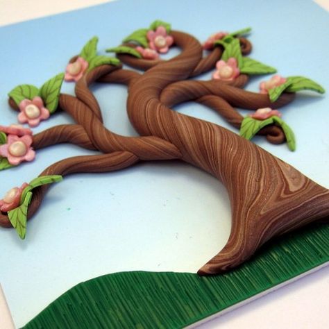 Easy Clay Sculpture Ideas, Clay Relief Sculpture, Clay Sculpture Ideas, Polymer Clay Spring, Tree Polymer Clay, Clay Relief, Easy Clay Sculptures, Jumping Clay, Fondant Animals