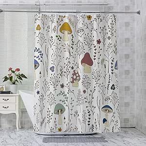 Decoreagy Colorful Wild Plants Shower Curtain,Vintage Mushroom Plant Stall Shower Curtains Sets for Bathroom,Minimalist Art Bath Curtain,Waterproof Fabric with Hooks 60x72 Inches Green Bathroom Theme, Mushroom Bathroom, Cottagecore Bathroom, Bathroom Theme, Floral Bathroom Decor, Floral Bathroom, Stall Shower Curtain, Boho Shower Curtain, Shower Rod