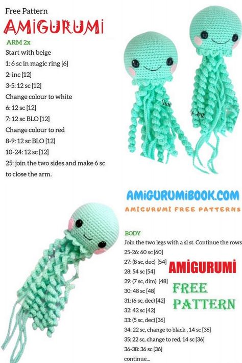 Cute Jellyfish Amigurumi Free Pattern – Amigurumibook.com Crochet Medusa Pattern, Free Crochet Jellyfish Pattern, How To Crochet A Jellyfish, Free Jellyfish Crochet Pattern, Jellyfish Amigurumi Free Pattern, Crochet Animal Heads Free Pattern, Amigurumi Octopus Free Pattern, Crochet Medusa, Easy Amigurumi Free Pattern Beginner