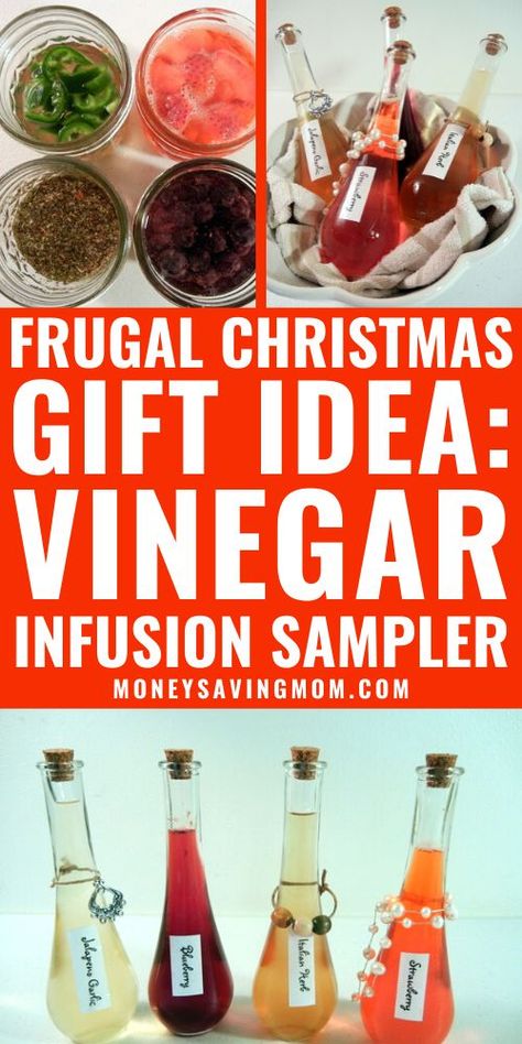 Check out these four infused vinegar recipes that you can make and use as frugal holiday gift ideas! These make a terrific frugal Christmas gift idea! #infusedvinegar #infusedvinegarrecipe #holidaygifts #homemadeholidaygifts #frugalchristmasgifts #vinegarinfusion Infused Vinegar Recipes, Frugal Christmas Gifts, Vinegar Recipes, Infused Vinegars, Homemade Holiday Gifts, Frugal Christmas, Money Saving Mom, Easy Christmas Gifts, Christmas On A Budget