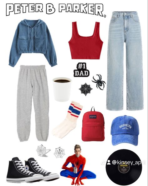 Spiderverse Outfit Ideas, Marvel Themed Outfits, Spider Man Inspired Outfit Women, X Men Inspired Outfits, Spider Man Disney Outfit, Marvel Inspired Outfits Casual, Outfits Based On Marvel Characters, Spiderman Disneybound, Spiderman Outfit Ideas