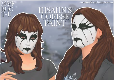 Corpse Paint Sims 4 Cc, Sims 4 Goth Face Paint, Sims 4 Juggalo Cc, Sims 4 Cc Corpse Paint, Sims 4 Corpse Paint, Metalhead Sims 4 Cc, Sims 4 Metalhead Cc, Ria Core, Corpse Paint