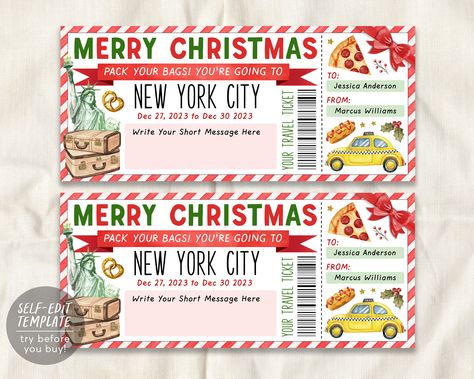 New York City Trip, Voyage New York, Travel Tickets, Template Christmas, Christmas Surprise, New York City Travel, Short Messages, Pack Your Bags, Nyc Trip