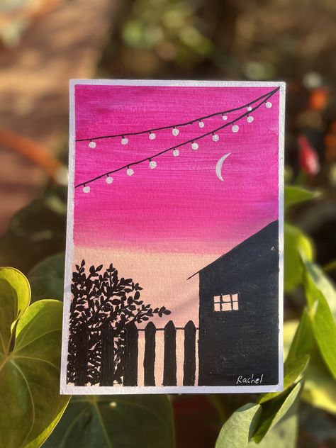 Pink sky Sunset Painting Acrylic, Sky Art Painting, Acrylic Painting Flowers, Pink Painting, Kids Class, Cute Canvas, Sky Painting, Painting Flowers, Sunset Painting