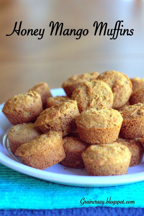 Honey Sweetened Muffins, Spelt Flour Muffin Recipes, Mango Oatmeal Muffins, Turmeric Ginger Honey Muffins, Peach Mango Muffins, Healthier Muffins, Mango Oatmeal, Honey Mango, Mango Muffins