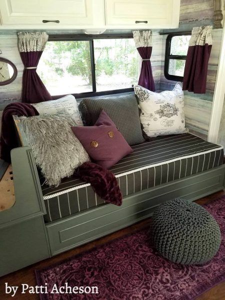 Rv Living Room, Rv Interior Design, Rv Sofas, Rv Furniture, Camper Interior Design, Vintage Camper Remodel, Diy Camper Remodel, Sofa Inspiration, Rv Makeover