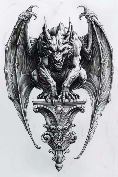 Backdrop Tattoo Ideas, Gargoyle Sleeve Tattoo, Gargoyle Wings Tattoo, Gargoil Tattoo Gothic Gargoyles, Big Gothic Tattoo, Gothic Gargoyles Tattoo, Gargoyle Back Tattoo, Cemetery Tattoo Graveyards, Gargoyle Tattoo Gothic