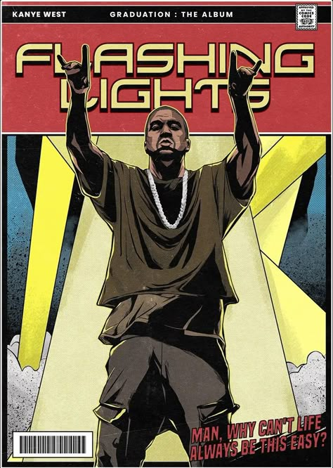 Kanye Comic Art, Vintage Music Posters Kanye West, Kanye Wall Prints, Kayne West Poster Vintage, Rap Comic Poster, Comic Album Cover, Art Poster Design Drawings, Kanye West Prints, Late Registration Kanye West Wallpaper