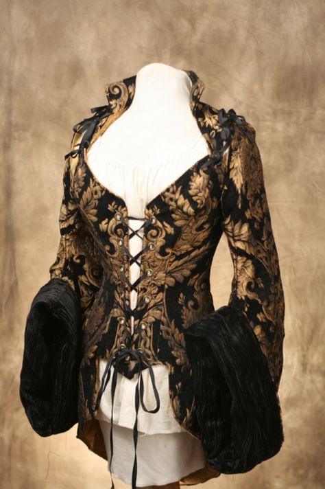 Black and Gold Corseted Pirate Coat CUSTOM Royalty Costume, Celtic Costume, Pirate Corset, Pirate Coat, Movie Wardrobe, Contemporary Victorian, Steampunk Coat, Damsel In This Dress, Special Clothes