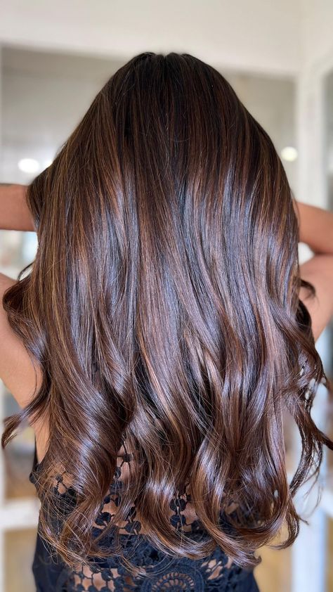 #haircolour #mochabrownhair #caramelhair #hairtrends For @aarshamohann Hair @mamtascreative Salon @continuitysalonofficial Technique… | Instagram Mahogany Balayage Straight Hair, Rich Hair Color With Highlights, Hair Colour For Straight Hair, Hazelnut Brown Hair Color, Hair Color Names, Babylights Balayage, Hair Color Mahogany, Global Hair, Honey Brown Hair