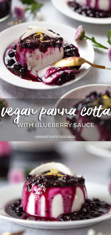 This Vegan Panna Cotta with Blueberries is our favorite Summer dessert. Easy to make and absolutely delicious! Vegan & Gluten-Free. Gluten Free Italian Desserts, Vegan Panna Cotta, Vegan Dinner Party, Vegan Gluten Free Dinner, Gluten Free Italian, Panna Cotta Recipe, Vegan Blueberry, Dessert Easy, Spring Desserts