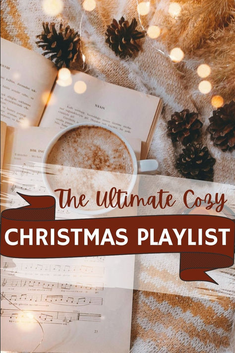 A Christmas music playlist banner against a cozy blanket, twinkle lights, pine cones, hot chocolate and Christmas sheet music. Everything you need to set the Christmas mood. Christian Christmas Playlist, Christmas Playlist Names, Winter Playlist, Best Christmas Music, Reading Marathon, Christmas Music Playlist, Lds Christmas, Holiday Playlist, Listen To Christmas Music