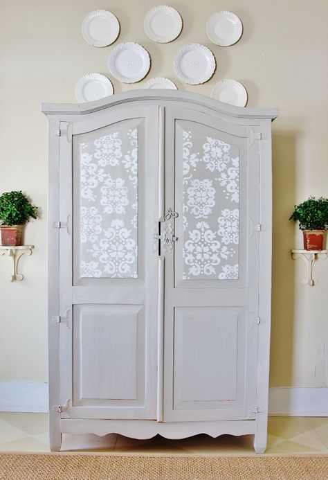 Armoire Decor, Armoire Makeover, Light Colored Furniture, Armoire Dresser, Thistlewood Farms, Wardrobe Designs, Bedroom Armoire, Stencil Furniture, Wardrobe Doors